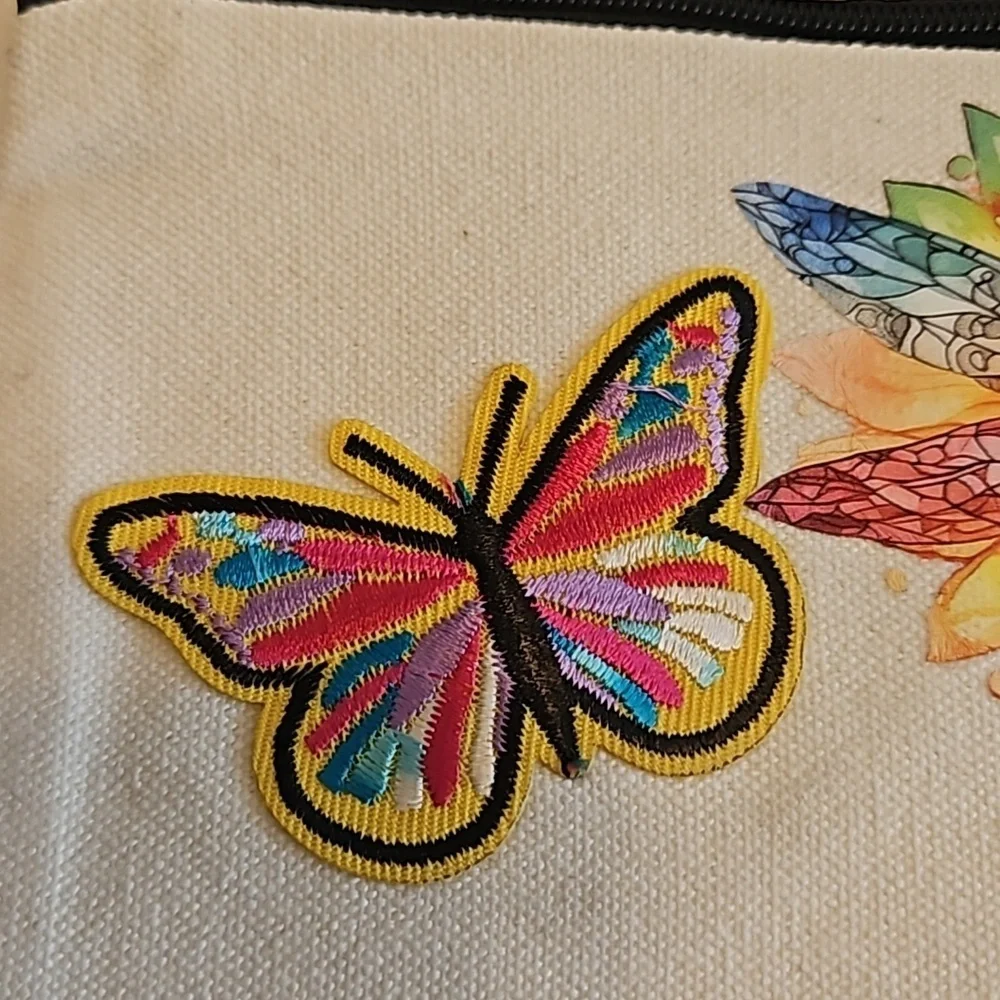 Hand Crafted canvas makeup bag pencil case iron transfer embroidery butterfly